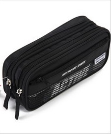 Boys Oxford Pencil Case - Durable Multi-Layer School Storage Pouch for Students: black