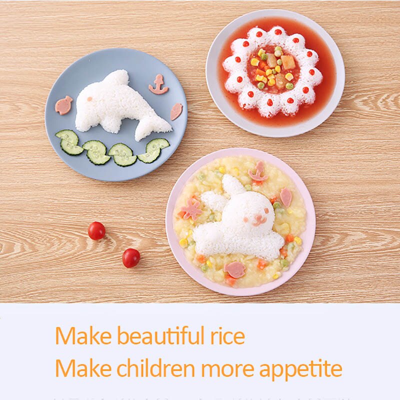 Moldes de arroz 3D con dibujos de animales para hacer Sushi, molde de arroz, herramienta de molde de almuerzo para niños, accesorios de cocina, 4 Uds.