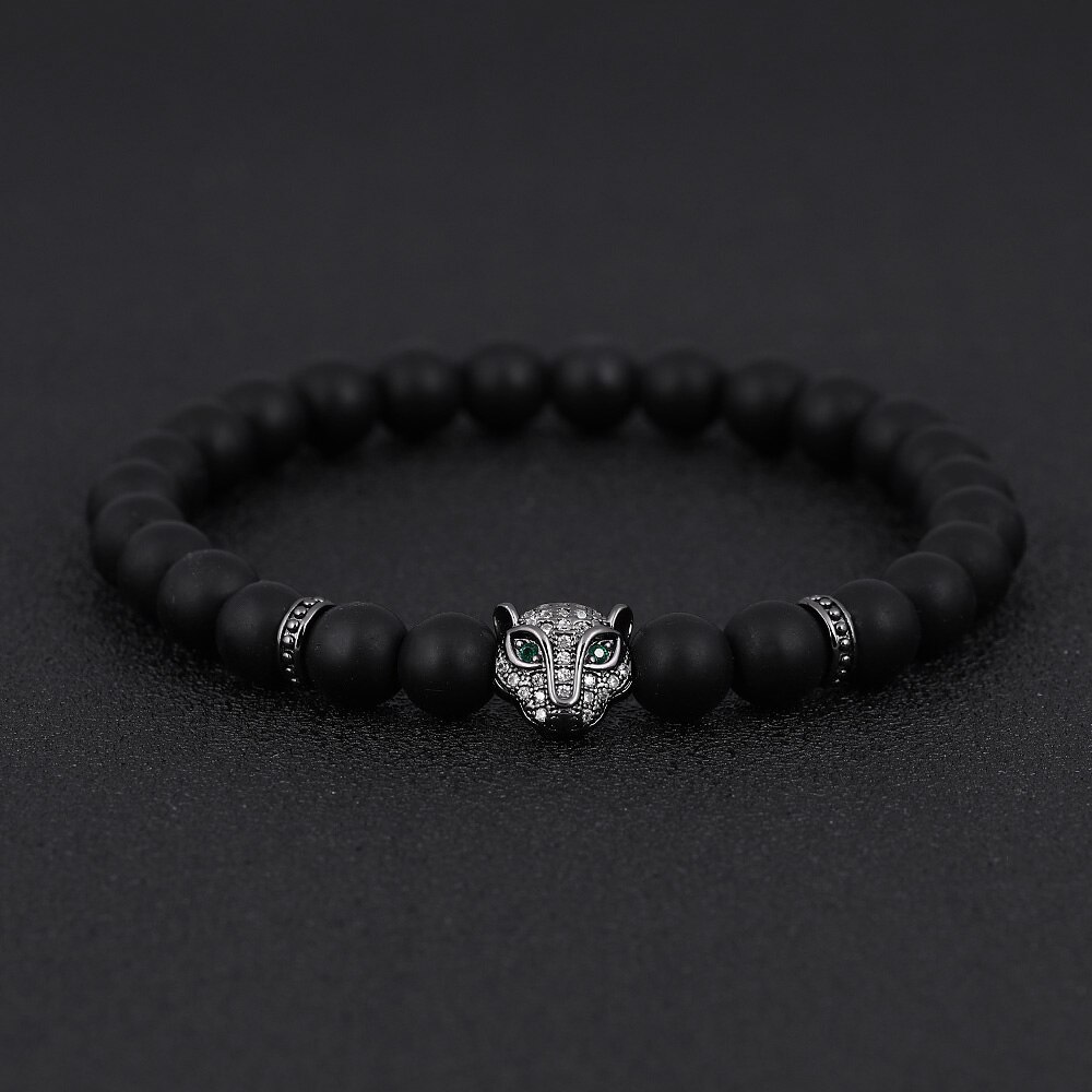 2020 moda nova caveira masculino pulseira fosco cor preta 8mm pedra grânulo pulseira para presente de jóias: 7