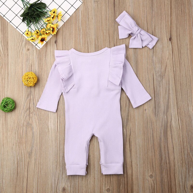 Focusnorm Neue Neugeborenen Baby Junge Mädchen Herbst Strampler Solide Langarm Baumwolle Gesamt Insgesamt Gestrickte Kleidung 2Stck Outfit