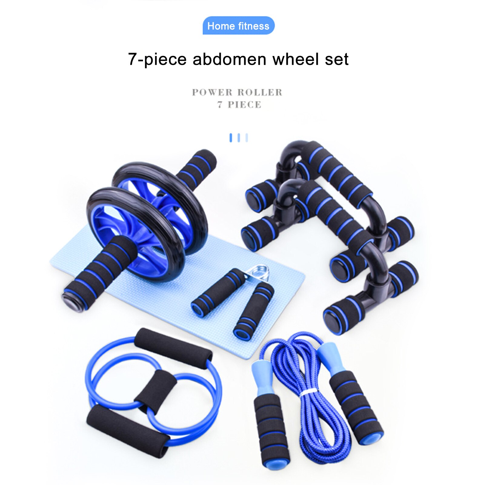 7-in-1 AB Wheel Roller Kit AB Wheel Roller Kit Press Roller Push-Up Bar Jump Rope Hand Gripper Knee Pad Fitness Workout Tools