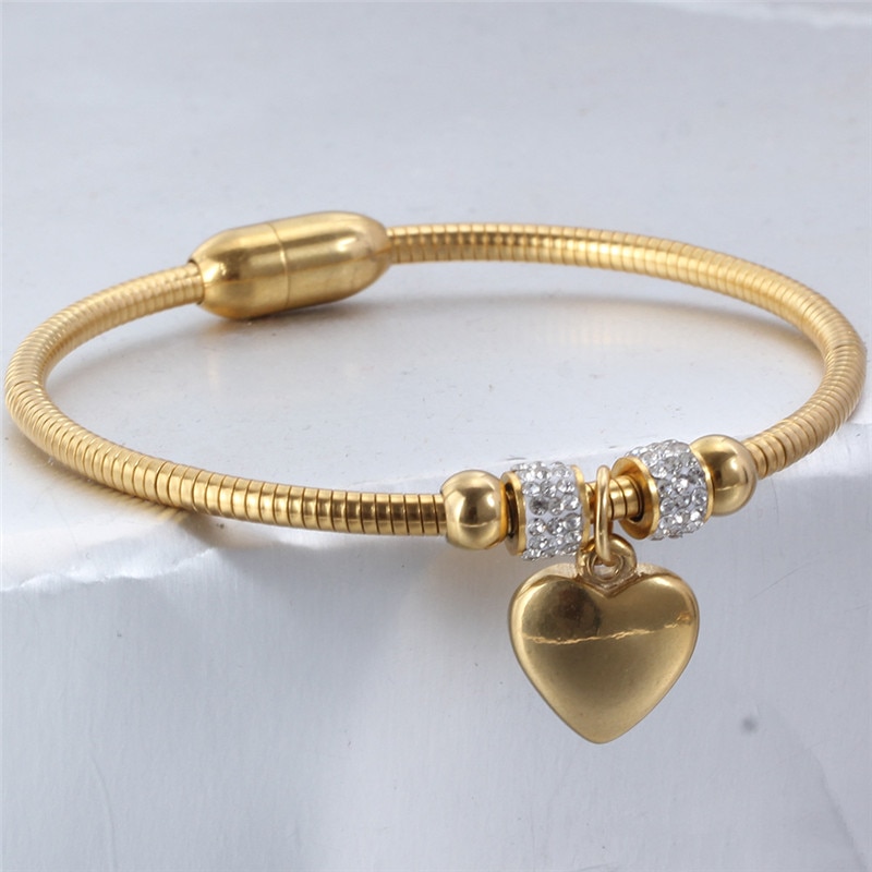 Zorcvens 2020 novo cristal coração forma charme cruz aço inoxidável pulseiras pulseiras jóias presente para as mulheres