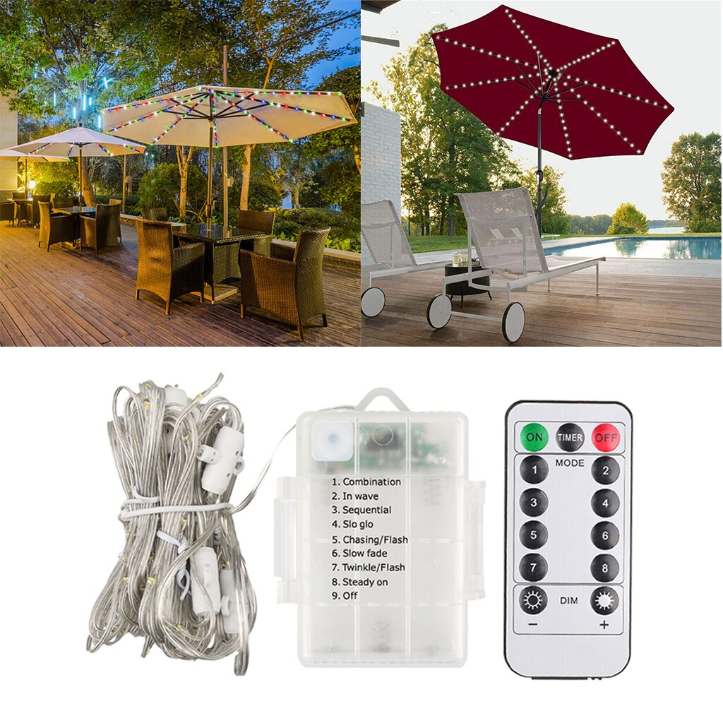 Parapluverlichting 104 led-lichtsnoeren voor buiten, op zonne-energie: Op batterijen