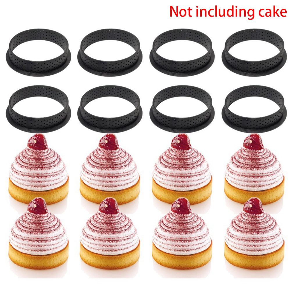 8 st rund form mousse cirkelskärare dekorationsverktyg fransk dessert gör-det-själv kakform perforerad ring non stick bakeware tårta