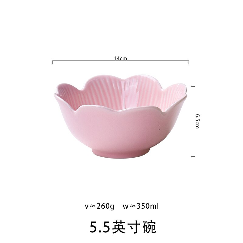 leaf-shaped tableware Home ceramic breakfast plate fruit salad dish net red soup dish deep plate: 5.5 inch bowl - Pink