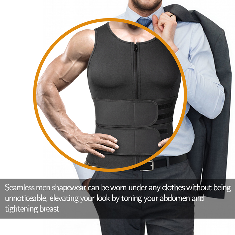 Neoprenowy męski czopiarki Sweat, kamizelka dla mężczyzn gorset Waist Trainer Vest regulowane urządzenie do modelowania sylwetki treningu z podwójny zamek błyskawiczny na kombinezon do sauny