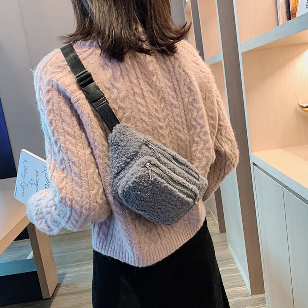 Plüsch Frauen Taille Tasche Winter Fanny Pack Telefon Beutel Casual Doppel-reißverschluss Gürtel Tasche Crossbody Schulter Brust Pack