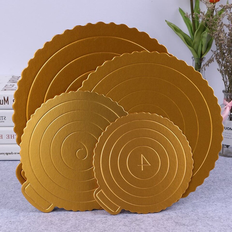 Transhome Baking Tools For Cakes 5 Pcs/set Cake Board Round Gold Cardboard Tray Cupcake Dessert Displays Tray Birthday Cake Tray