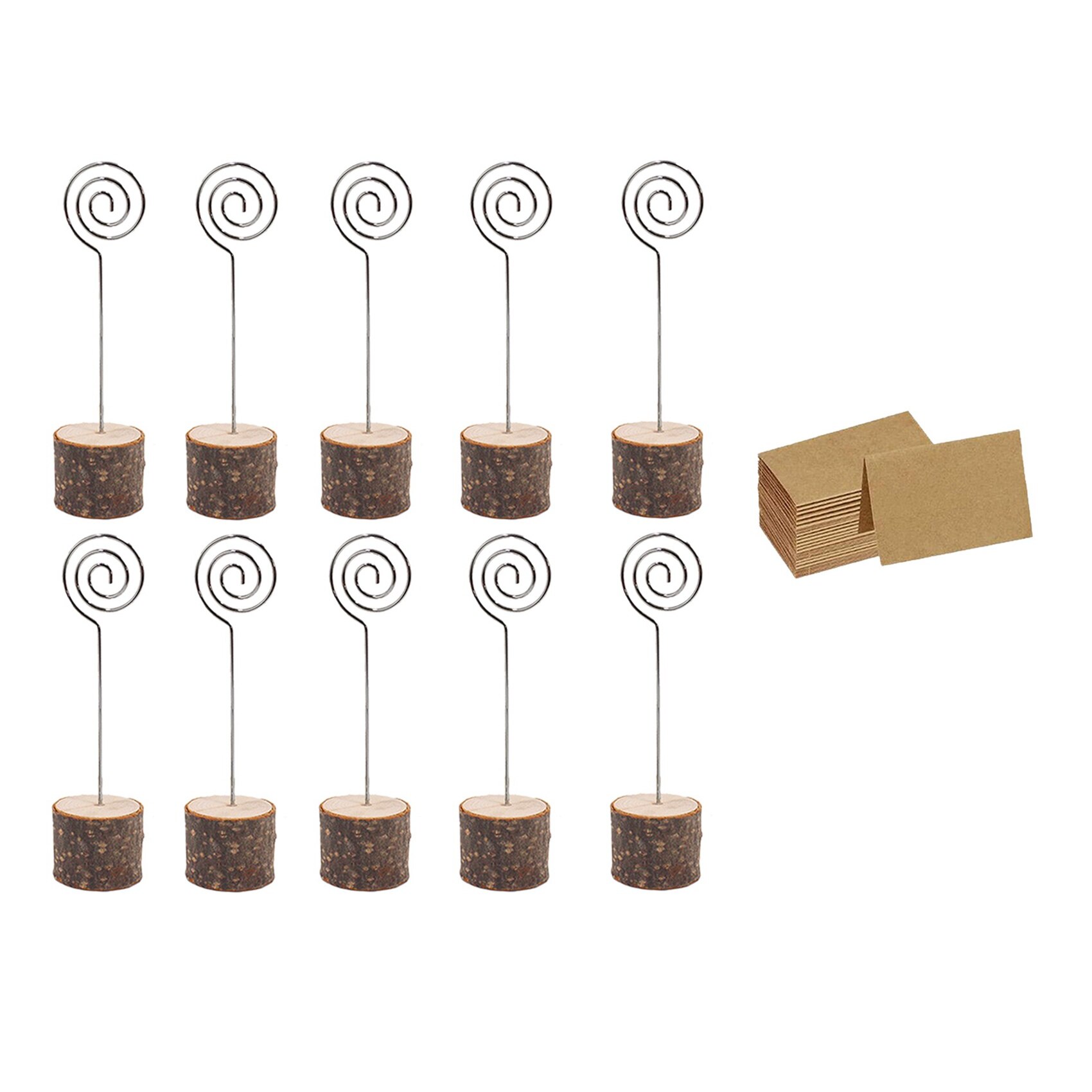 30Pc Hout Plaats Kaarthouders Met Swirl Draad Kraft Plaats Kaarten Rustieke Houten Tafel Nummer Houders Stands Naam Kaarten houder: Default Title
