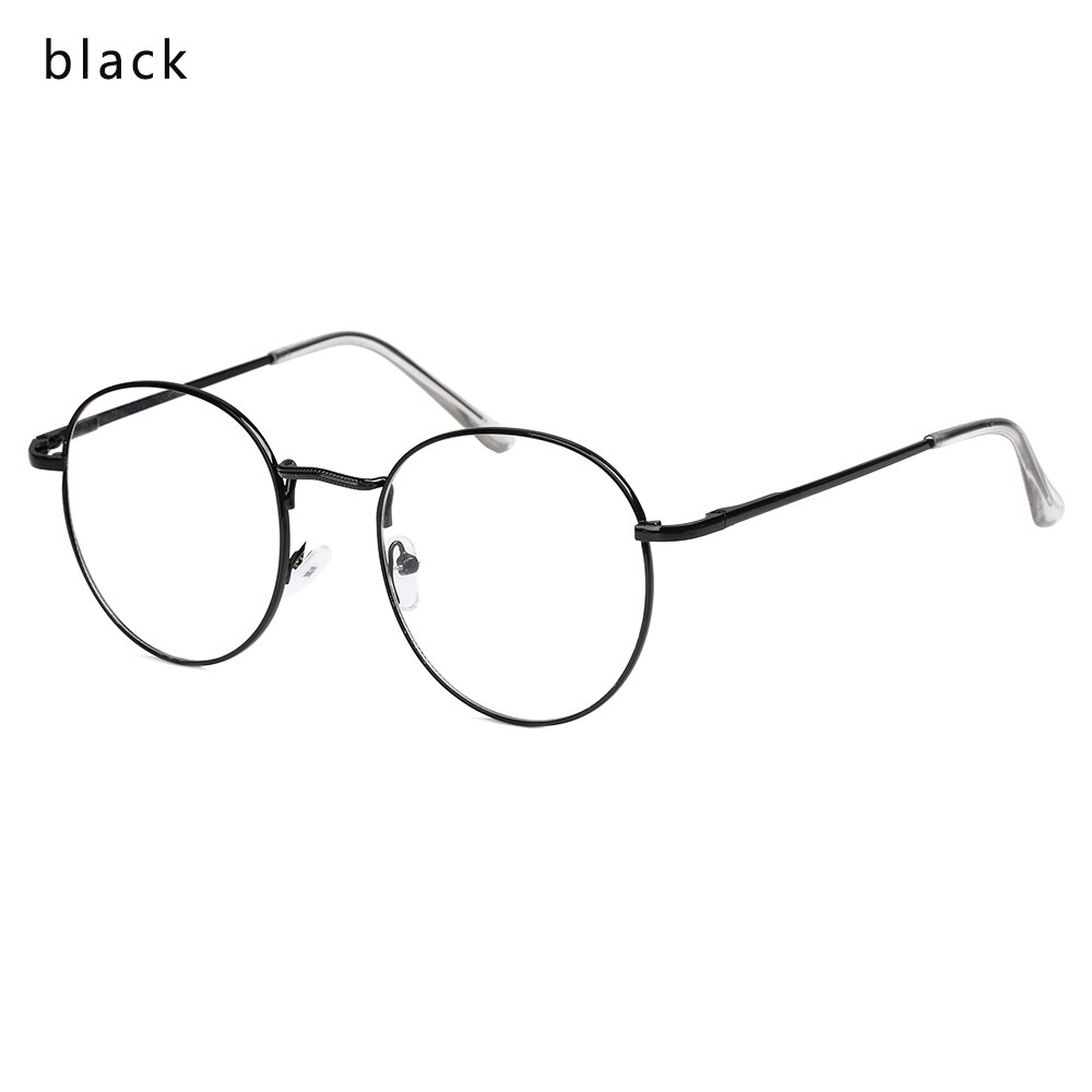 1Pc unisex Jahrgang Lesebrille Runde Metall Klare Linse Gläser SchöNe Katze Ohr Übergroßen Flache Myopie Optische Brillen: runden-Schwarz