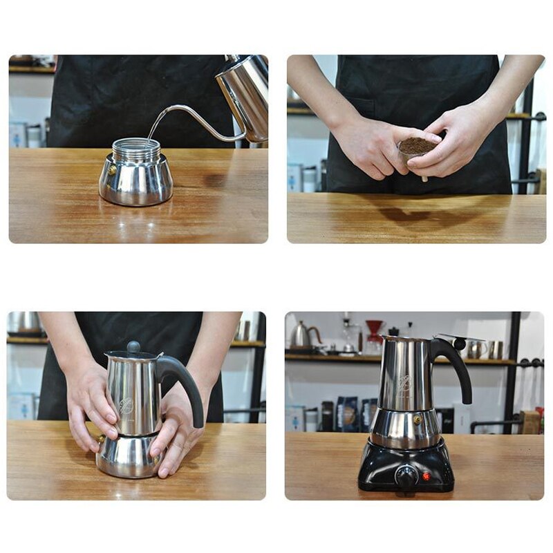 Cafetera Moka Olla Espresso Cafetera Herramienta de café Cafetera para hacer café гейзерная кофеварка 300ml / 450ml / 600ml cafetera italiana ollas de acero inoxidable cafetera expreso máquinas de café ✈