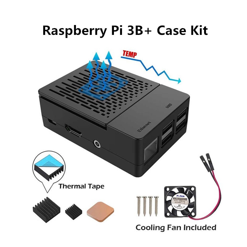 Bescherming Kit Voor Raspberry Pi 3B + 4B Case Met Koelventilator Aluminium Heatsinks Black Box Shell Voor Raspberry Pi case