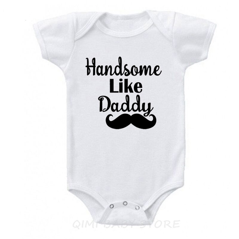 Coton bébé barboteuse beau comme papa été -né à manches courtes combinaison infantile garçons drôle combishort enfant en bas âge vêtements: White / 3-6M