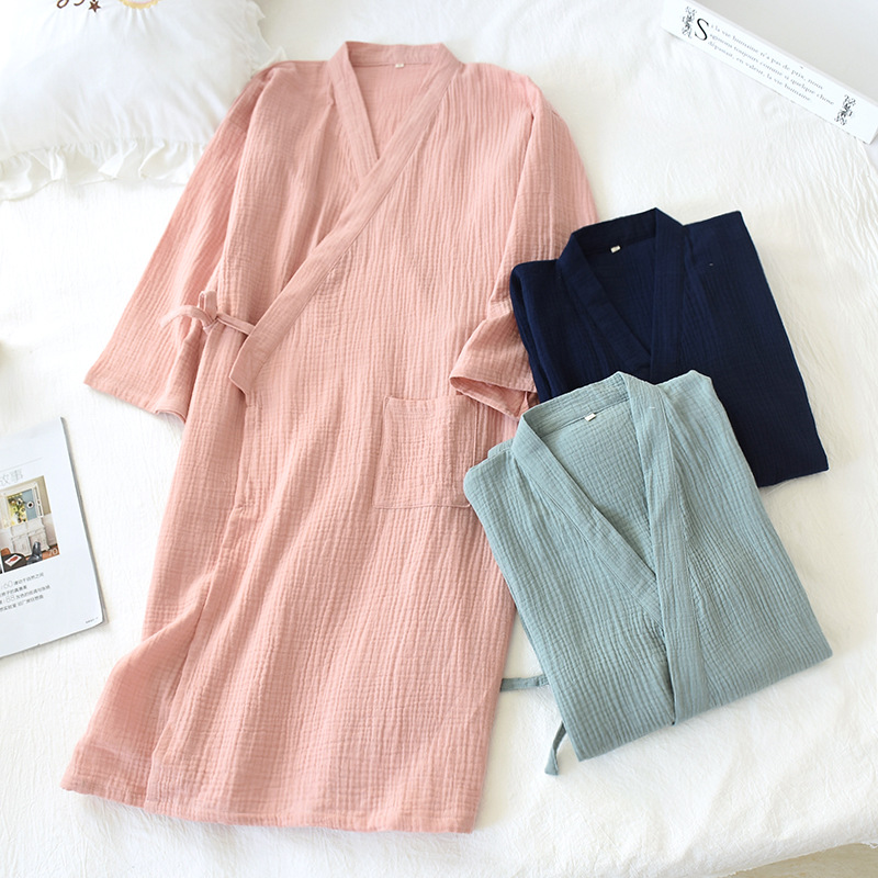 Couple Robes Cotton Men and Women's Home Wear Bath Robe Plus Size Sleepwear Bathrobe Thin Long Kimono Robe Sleep Wear