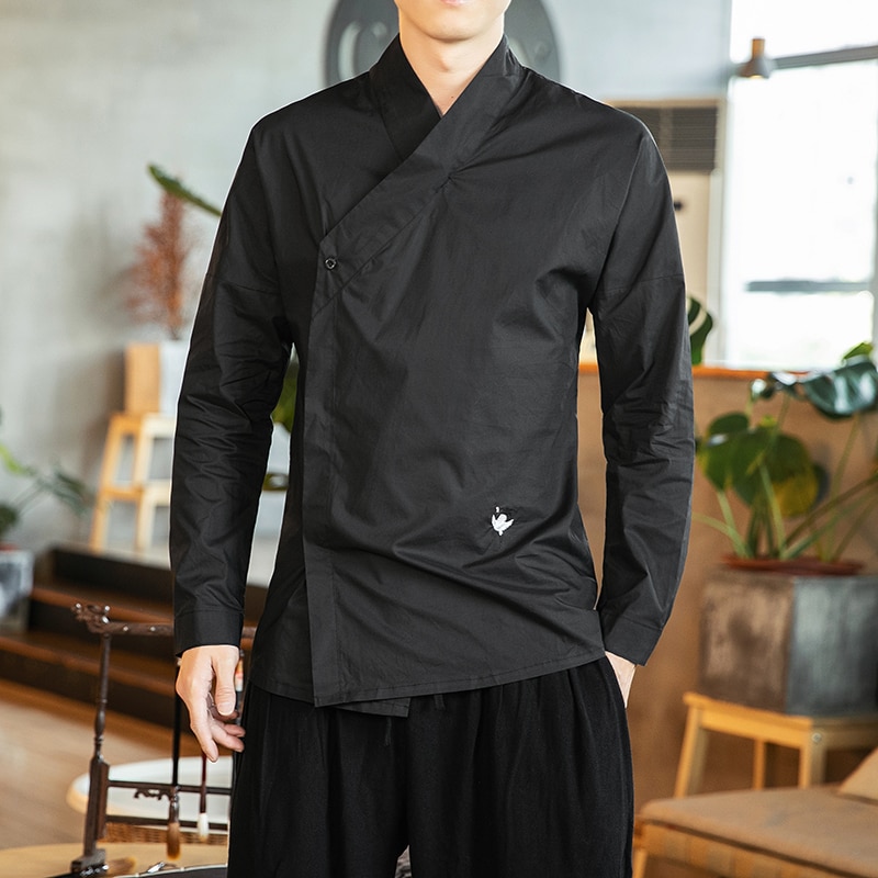 Oosterse Shirts Voor Mannen Hanfu Chinese Stijl Mannen Shirt Katoen Linnen Streetwear Mannen Shirts Casual Wit Overhemd Mannen Fashions Grote 5XL