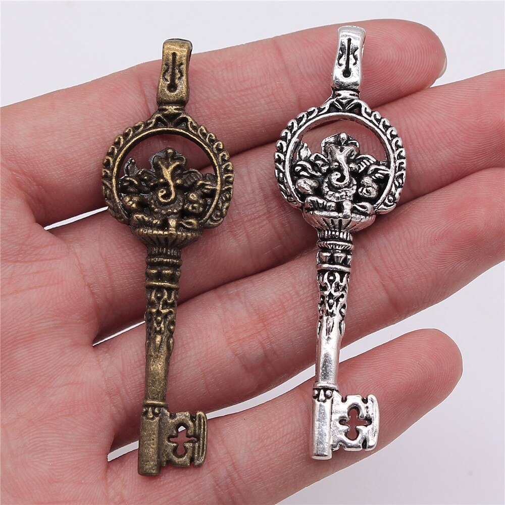 Wysiwyg 2 Stuks 66Mm Antiek Zilver Kleur Antiek Brons Plated Elephant Key Charm Key Olifant Hangers Olifant Sleutel Hangers