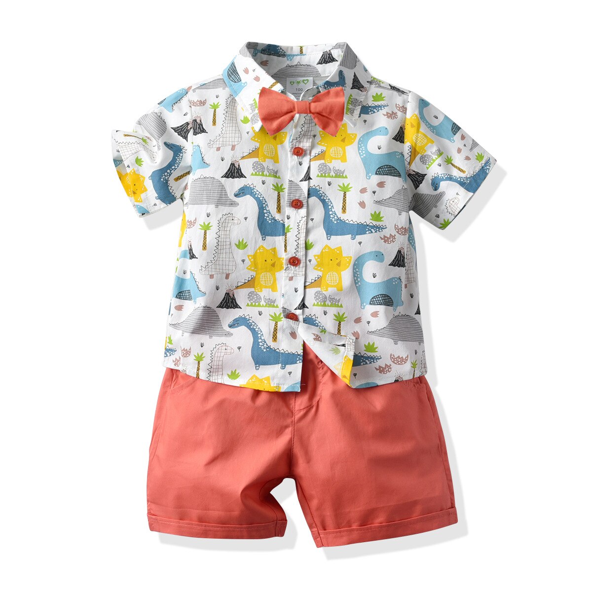 Conjunto de 2 piezas formado por Camiseta de manga corta y pantalones cortos de Color liso para niños, ropa de playa, dibujo niño dinosaurio, verano,: 5T