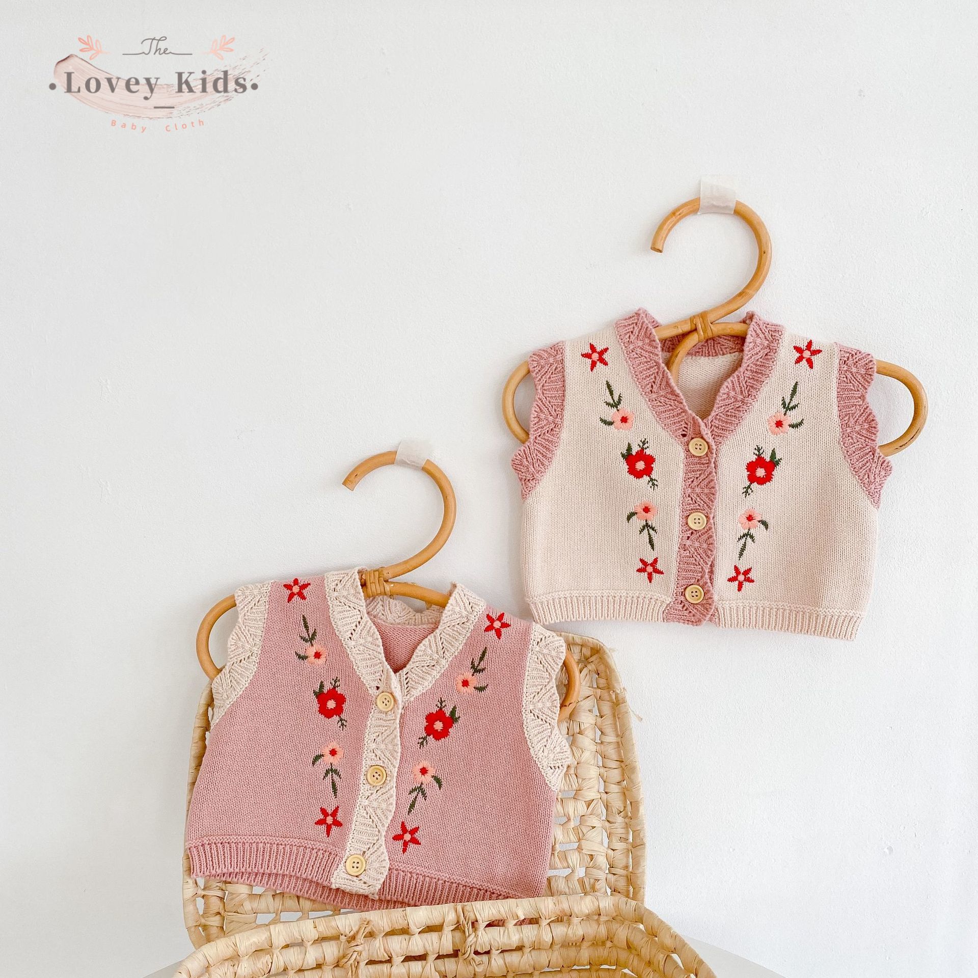 Baby Jongen Meisjes Truien Vest Bloemen Borduren Mouwloze V-hals Gebreide Vest Gebreide Trui Tops Herfst Vallen Kleren