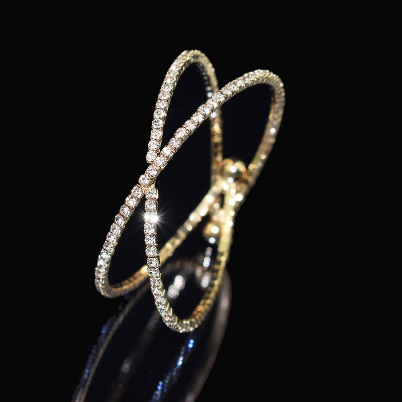 Deluxe Rhinestone Bracelet Gold Silver Plated Crystal Openwork Bangle Jewelry for Women Bangle Girl