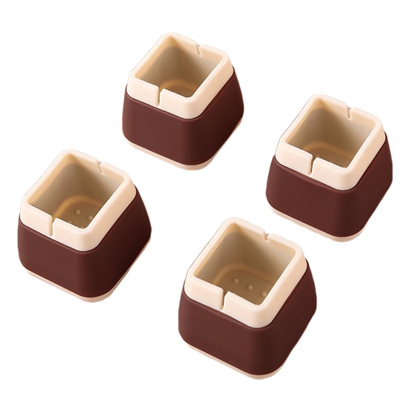 4PCS/SET Silicone Non-slip Table Chair Leg Caps Square/Round Shape Furniture Floor Feet Cover Protector Pads: Square  Coffe