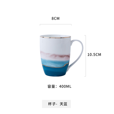 Assiette en céramique dorée vaisselle décoration de la maison assiette en porcelaine plat gâteau pâtisserie assiette à gâteau de fruits bol à soupe de riz tasse à thé: Sky Blue mug