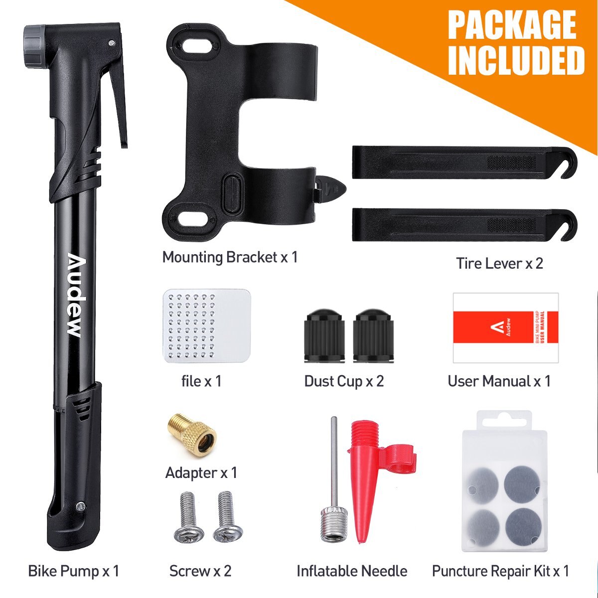 Audew Mini Bike Pump High Pressure 120 PSI Portable Mini Inflatable Pump Cycle Bicycle Tyre Hand Air Floor Standing Bike Pump