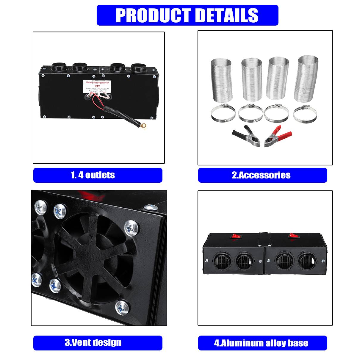 Chauffage de voiture 1000W 12V/24V 4 trous chauffage de stationnement pare-brise dégivreur PTC voiture ventilateur réchauffeur d'air température constante chauffage