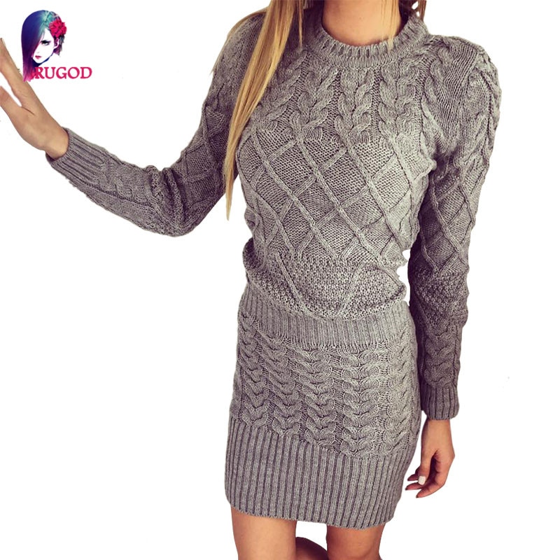 Rugod Heißer Frühling Kleid Frauen zur Seite fahren Warme Kleider Frauen Kleidung Damen Langarm Bodycon Kleid Beiläufige Gestrickte Kleid