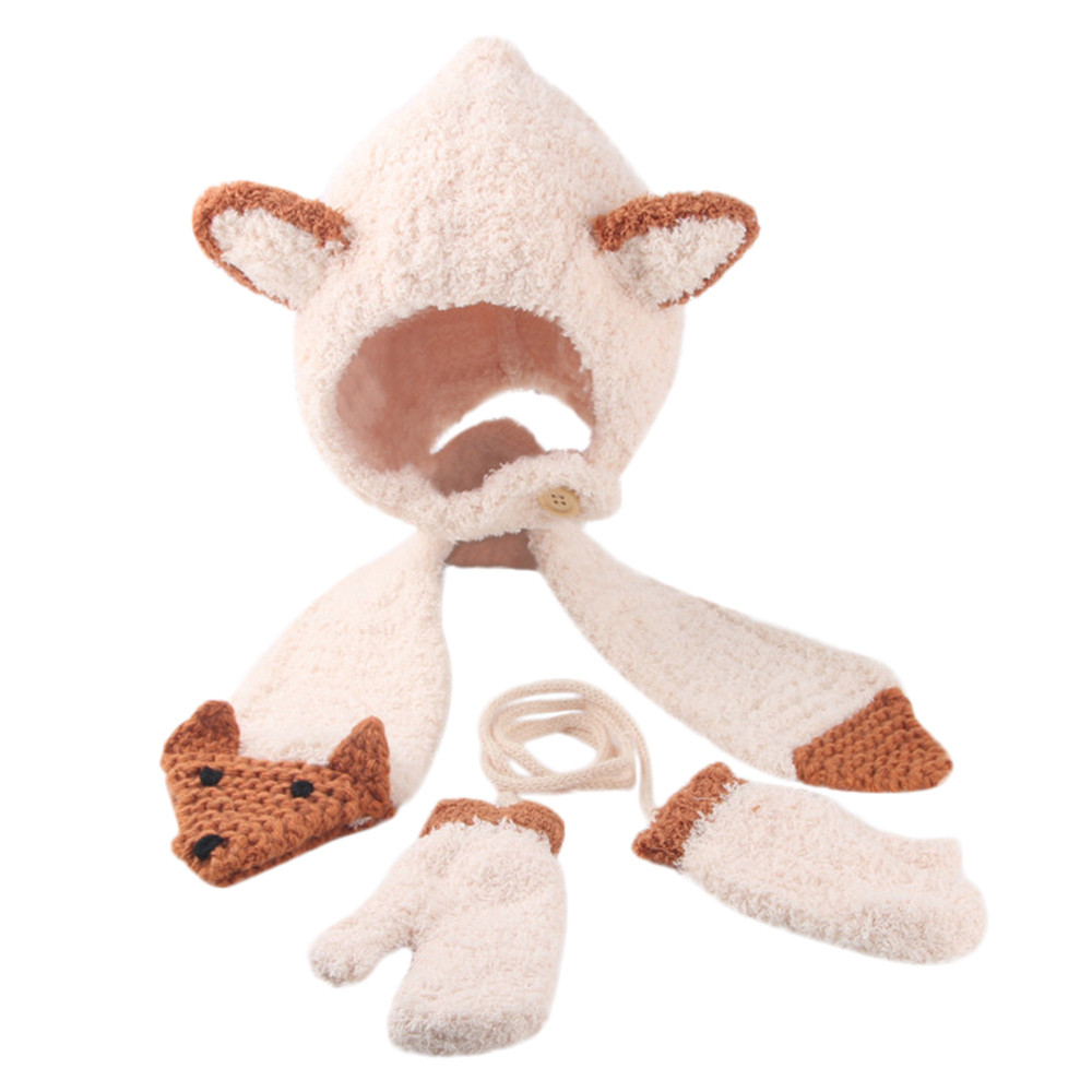 Baby Winter Gloves Toddler Girls&Boys Baby Crochet Knit Hat Beanie Cap Scarf Gloves Set Children Mittens Children hooded gloves