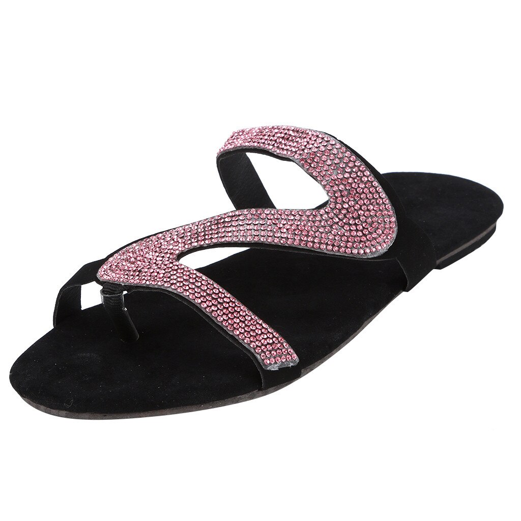 Vrouwen Solid Crystal Slip Op Flats Casual Romeinse Slippers Plus-Size Platte Slippers Outdoor Sandalen Anti-Slip sandalen