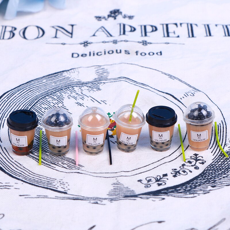 Thee Water Cup Aardbei Banaan Miniatuur Poppenhuis Accessoires Cups Keuken Speelgoed Mini Milkshake Ijs Citroen Melk Fruit