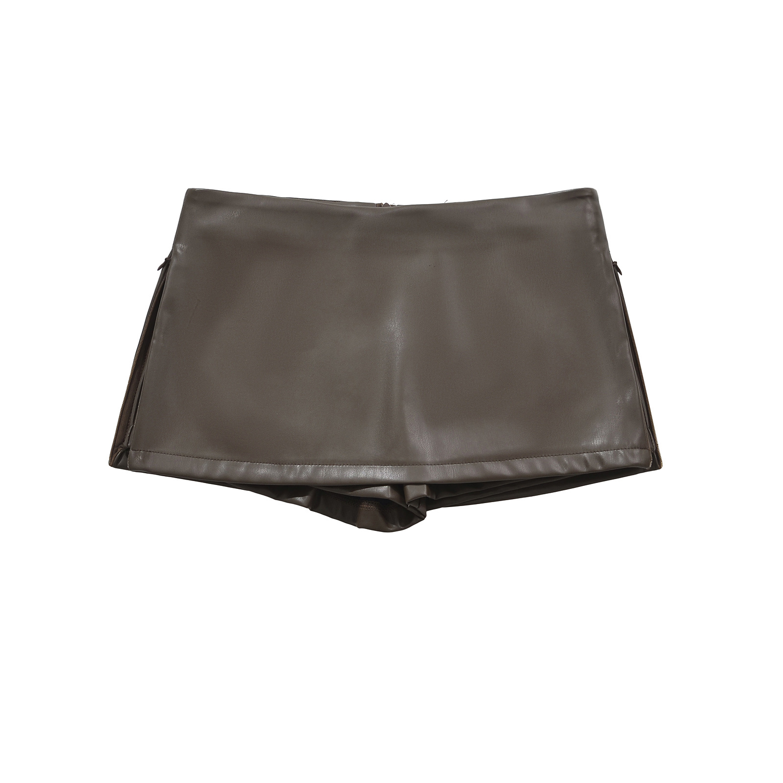 Sorte mini nederdele koreanske imiteret læder nederdele til kvinder med lav talje split læder nederdel med shorts brun: S / Mørkebrun