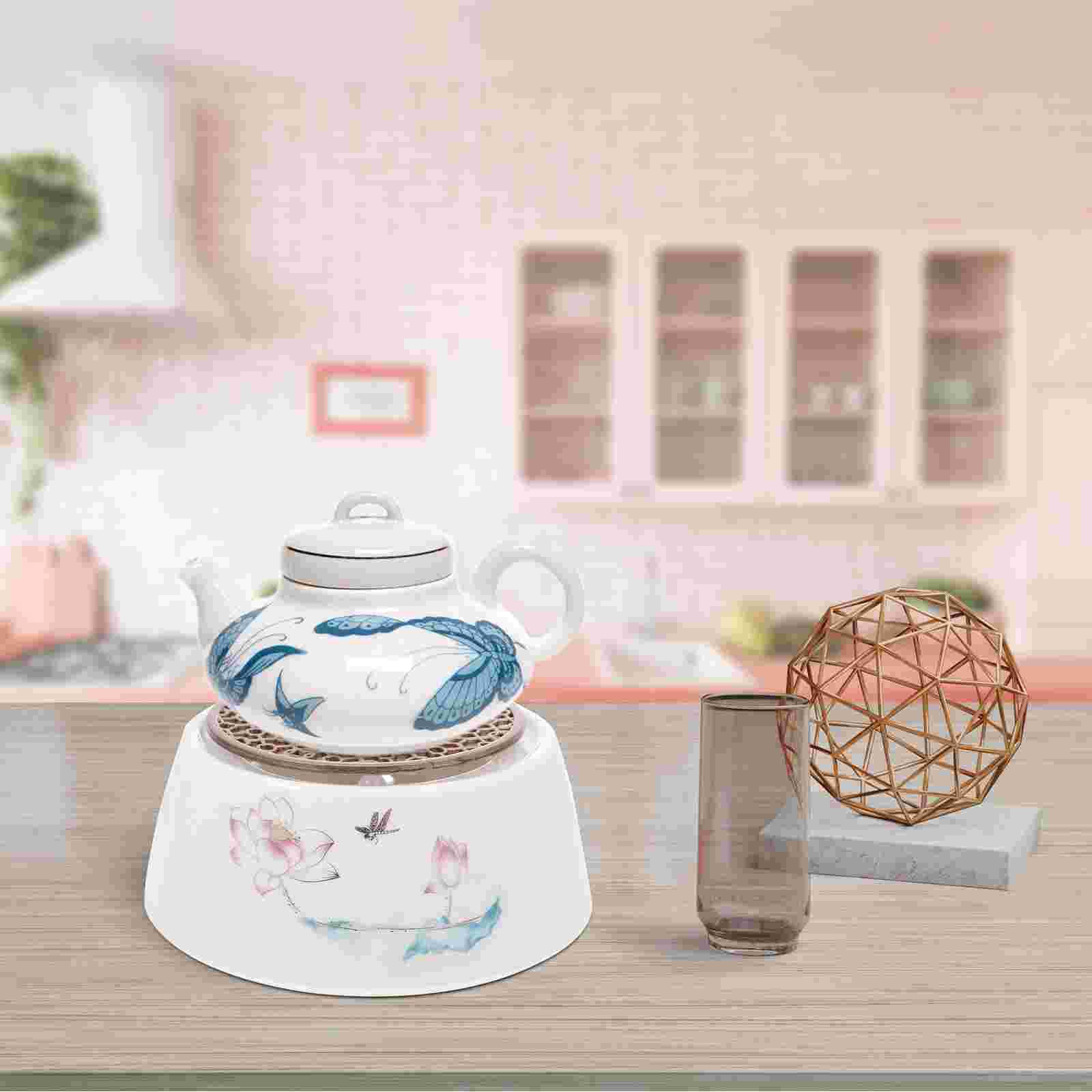 1 Set Flower Pattern Teapot Warmer Ceramic Candle Teapot Heating Base Heater