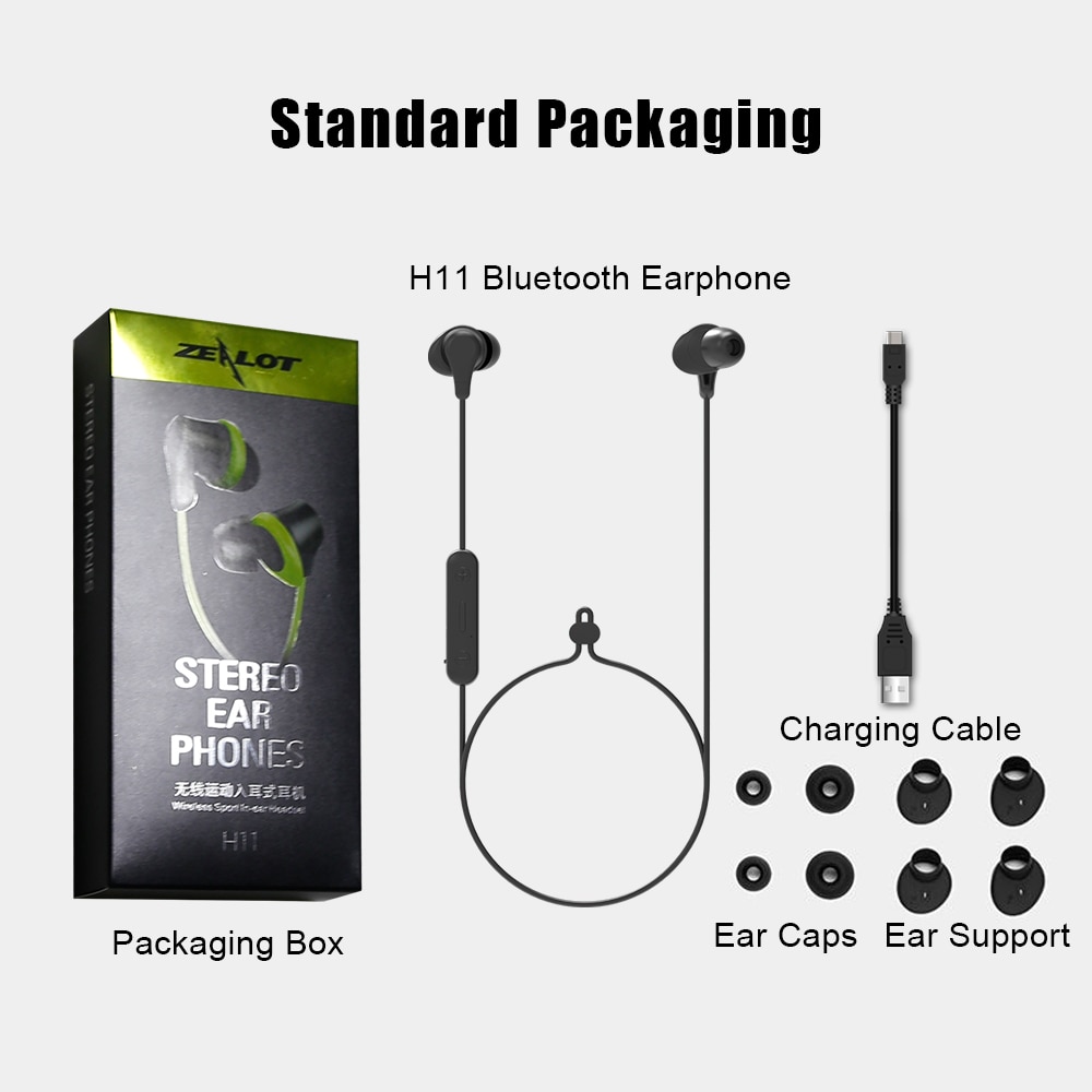ZEALOT H11 Sport Bluetooth Earphone Running Waterproof Wireless Headphones Handsfree Headset with Mic for Phones connect 2 devic