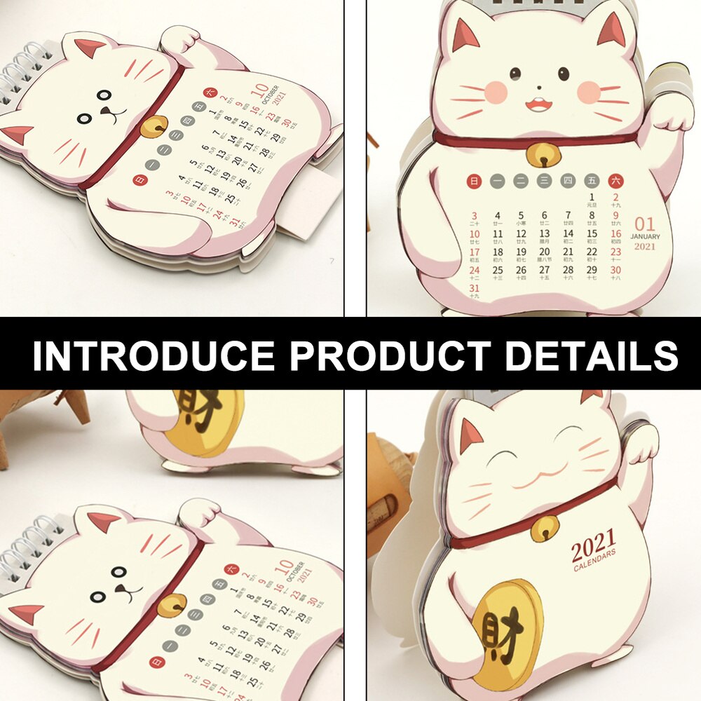 1Pc Desk Calendar Adorable Compact Fortune Cat Calendar Calendar Paper Calendar for Bedroom