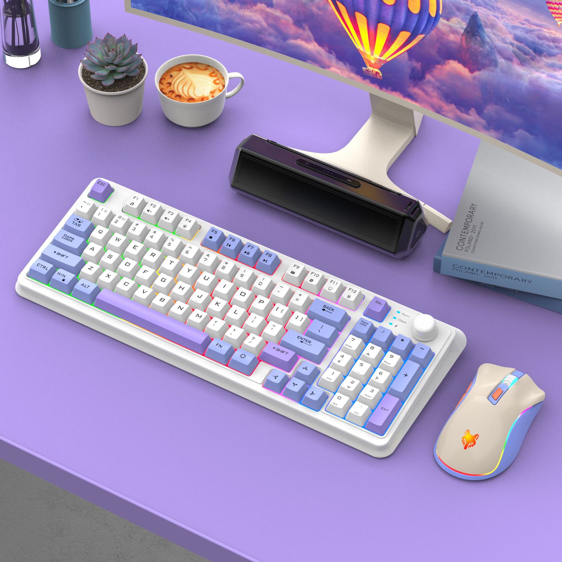 Nederland Draadloos mechanisch toetsenbord 94 toetsen 95% lay-out Engels Spaans Russisch Koreaans Arabisch toetsenbord Muisset Bluetooth 2.4G Type C Connect RGB K94 Grote oplaadbare batterij Ergonomie Gaming