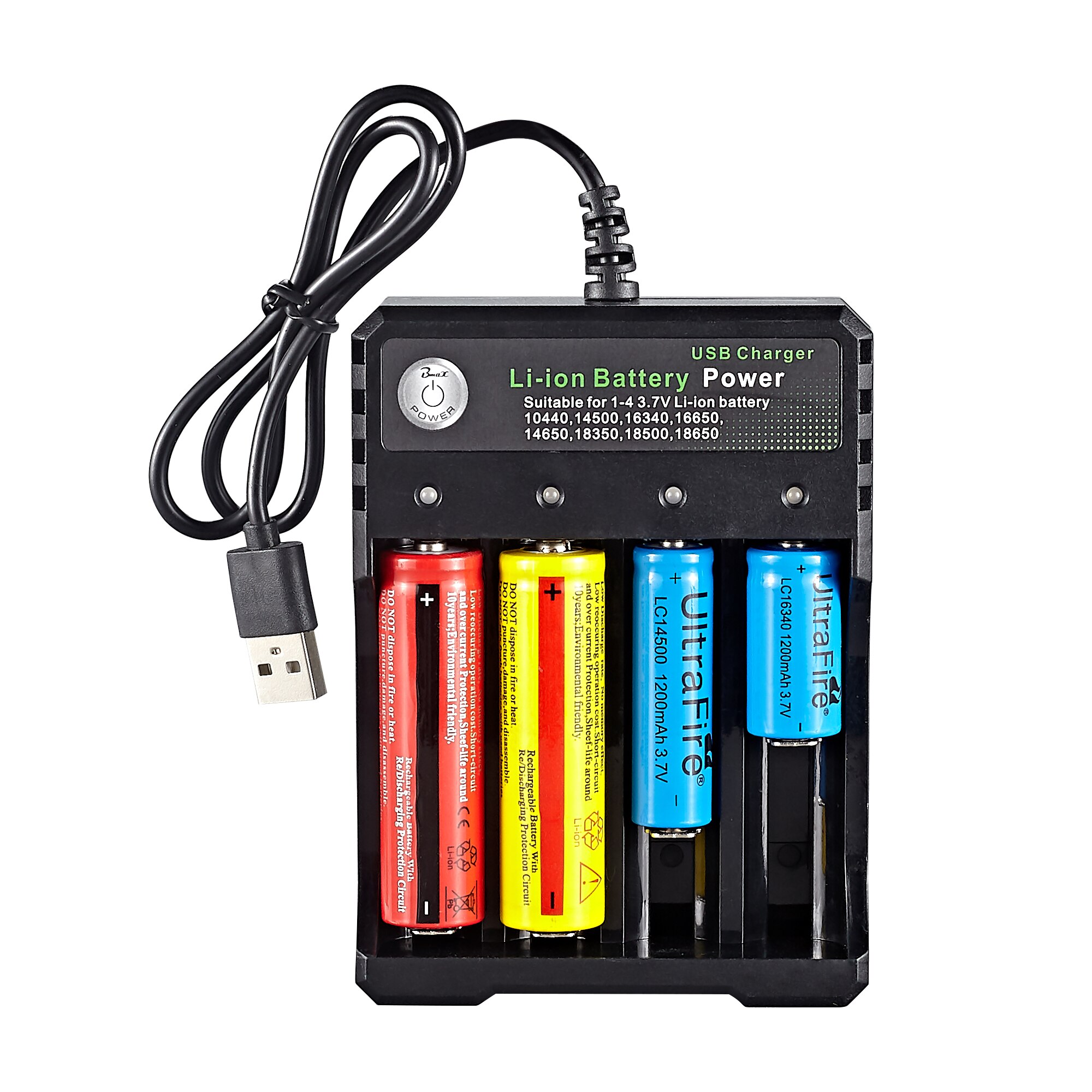 LEMFO Battery Charger for 18650 26650 21700 18350 AA AAA 3.7V/3.6V/1.2V/ lithium NiMH Rechargeable battery: 4 slots