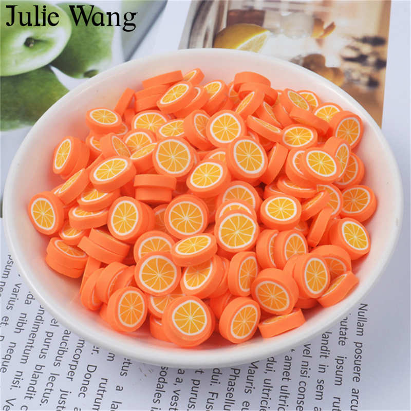 Julie Wang 40PCS Resin Kunstmatige Fruit Slice Charms Slime Fimo Klei Banaan Druiven Oranje Sieraden Maken Accessoire Tafel Props: Orange