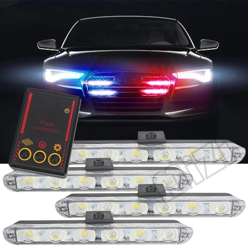 4x6LEDS Stroboscopen Fso Zaklamp Politielichten Stroboscooplichten LED Noodbrandweer Waarschuwing Knipperlicht Grill Auto Vrachtwagen Ambulance