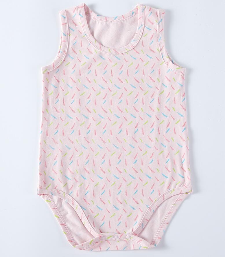 Kinderen kleding bodysuit vestidos jongens en meisjes kleding pyjama kinderen zomer mouwloos katoenen jumpsuit strepen multi-kleuren: pink feather / 4T