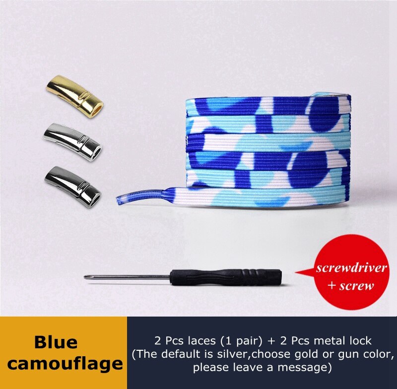 En elastisk uden binde snørebånd sneakers dovne snørebånd børn voksen sikkerhed hurtig flad snørebånd magnetisk metallås udendørs fritid: Blå camouflage