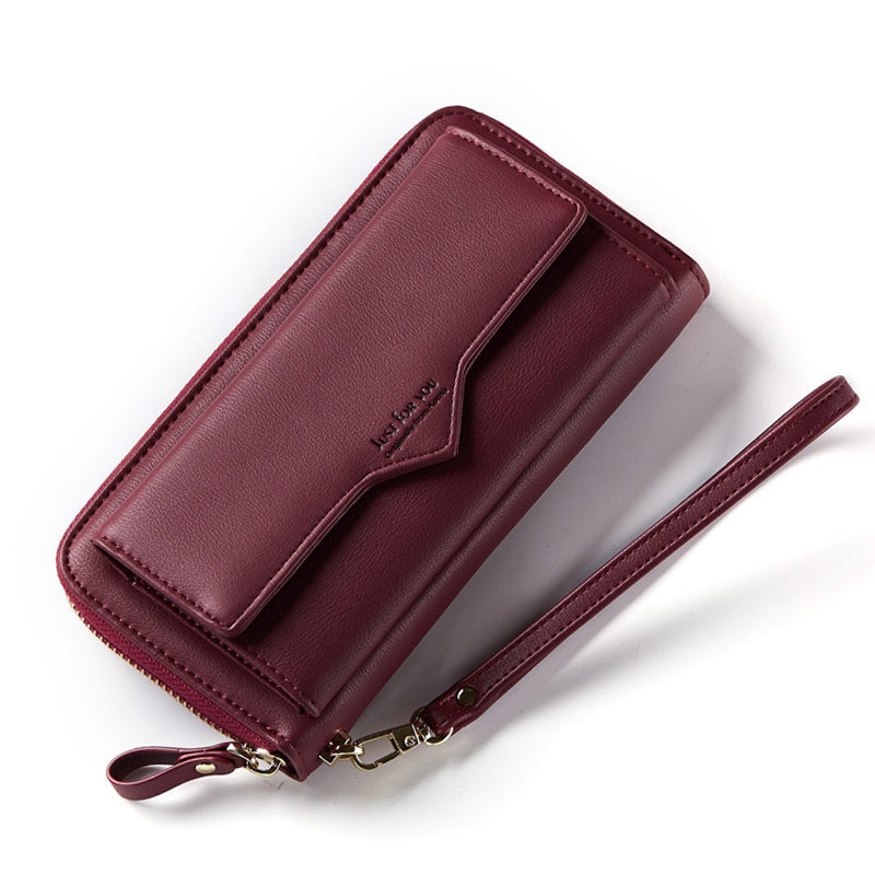 Brand Large Capacity Women Wallet Clutch Cell Phone Pocket Card Holder Long Wallets Female Wristband Ladies Handbag Purse: Winered