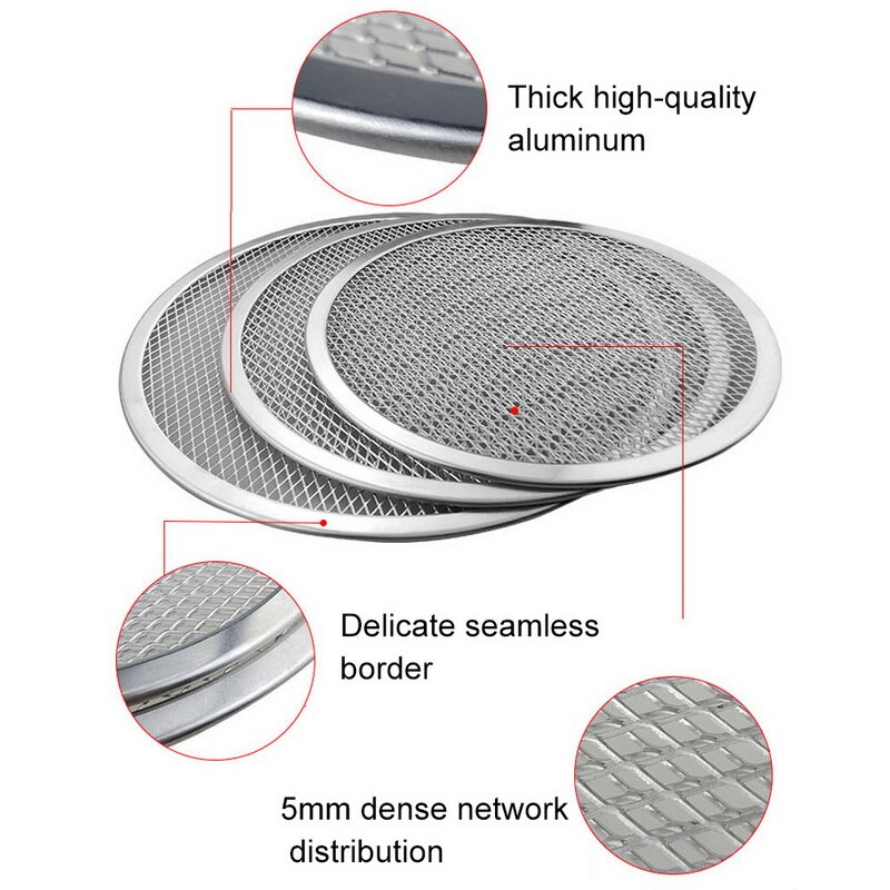 Non Stick Pizza Screen Pan Baking Tray Aluminum Pizza Mesh Multifunction Seamless Metal Net Kitchen Pizza Tools 6-17 Inch#Z