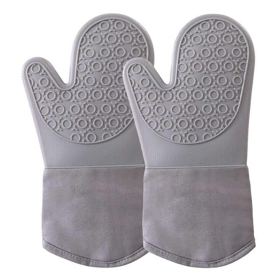 Oven Mitts 1 Pair - Silicone and Cotton Double -layer Heat Resistant Gloves / Silicone BBQ Gloves - Perfect for Baking Grilling: 34.5x18.5cm A