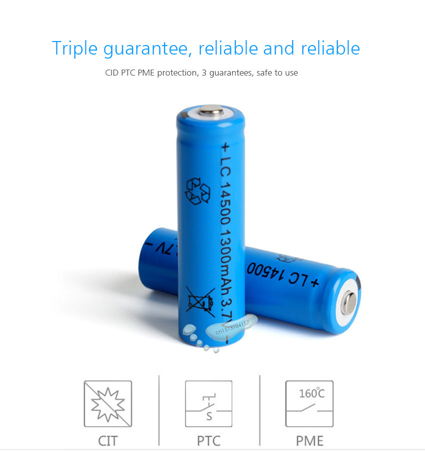 Kpay 1 pz/set Ad Alta Capacità 14500 Batteria 3.7V 1300mAh Batteria Ricaricabile per Torcia Elettrica del Led Batteria Più Nuovo