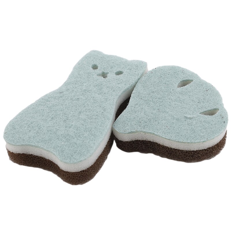 Éponge de nettoyage 3 couches en forme de chat mignon, 4 pièces, absorbe l'eau, lave-vaisselle, forte rouille, fournitures de nettoyage de cuisine