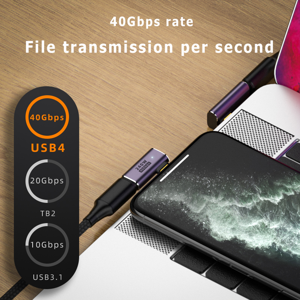 5A Typ-C OTG Adapter 240W Schnelllade-Datenkonverter USB 4.0 40Gbps Unterstützung 8K 60Hz USB C 90/180 Grad Winkeladapter