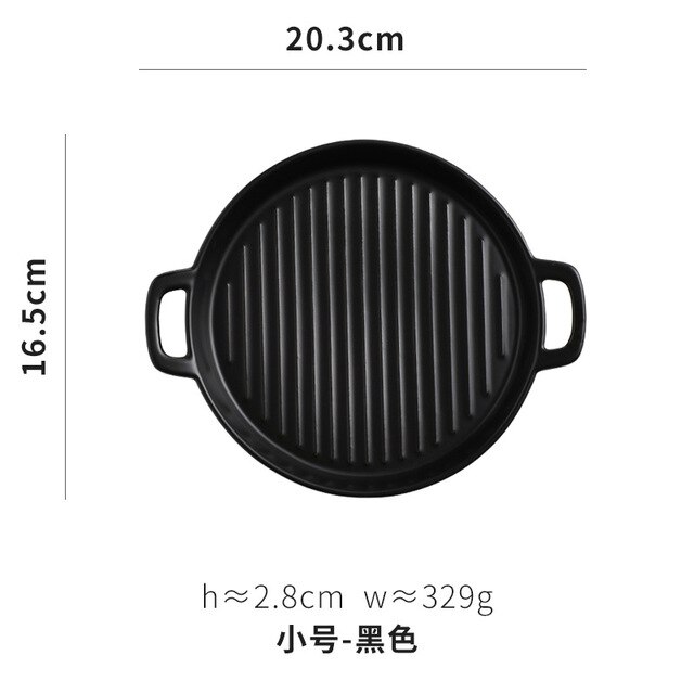 Plat rond de cuisson binaire plat à Pizza four céramique cuisine occidentale vaisselle four à micro-ondes assiette Plate: black s