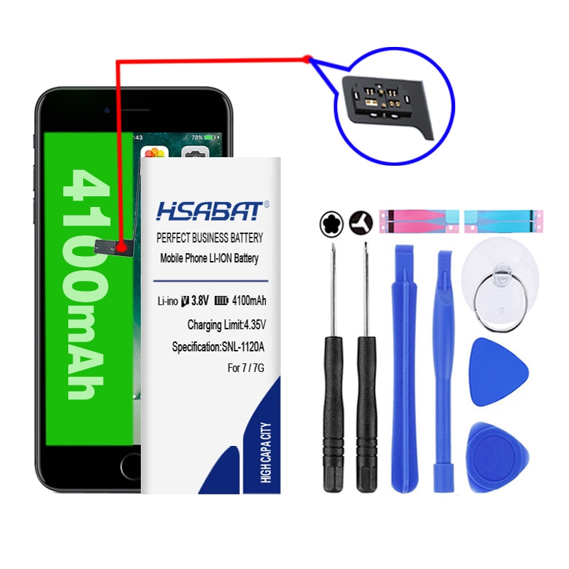 Hsabat 4100 mah batteri til iphone 7 til iphone 7 til iphone 7g til iphone 7g gratis værktøjer+mærkat