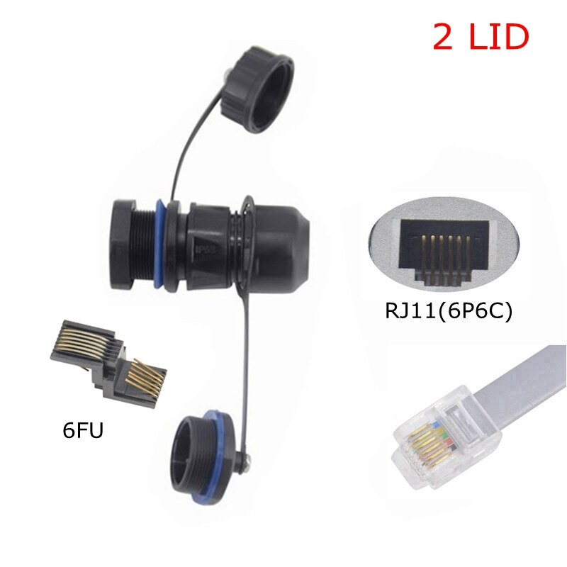 Telephone Cable RJ11 Waterproof Connector RJ 11 M20 6P6C Adapter Straight-through Head Phone Crystal Plug Extender